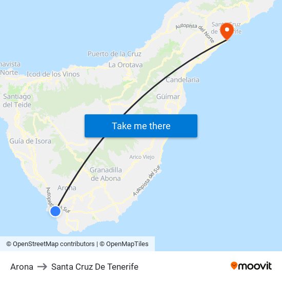 Arona to Santa Cruz De Tenerife map