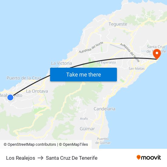 Los Realejos to Santa Cruz De Tenerife map