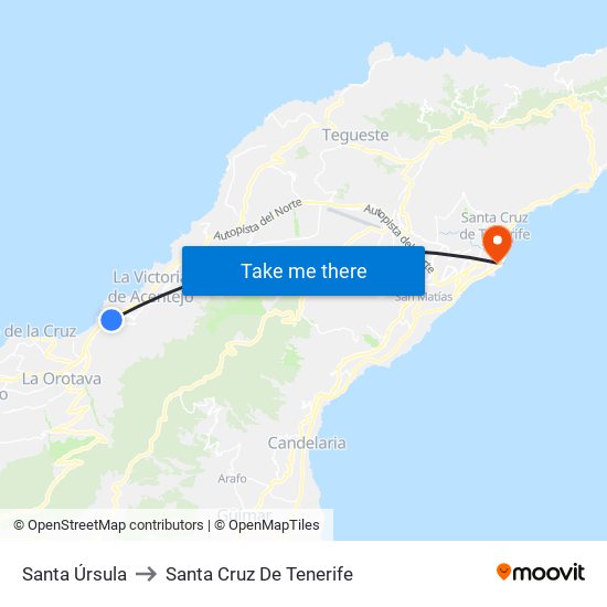 Santa Úrsula to Santa Cruz De Tenerife map