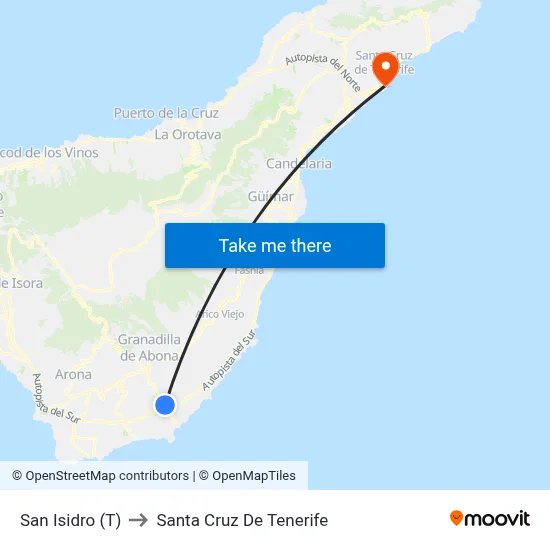 San Isidro (T) to Santa Cruz De Tenerife map