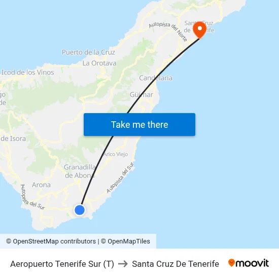 Aeropuerto Tenerife Sur (T) to Santa Cruz De Tenerife map