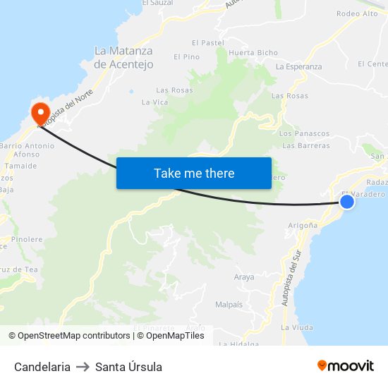 Candelaria to Santa Úrsula map