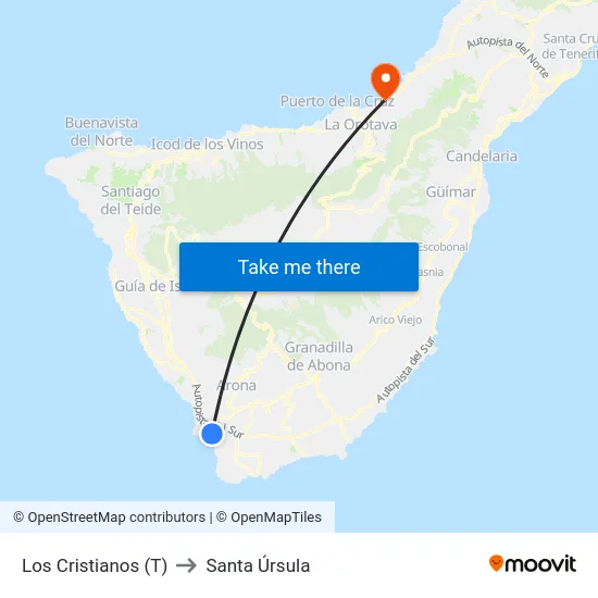 Los Cristianos (T) to Santa Úrsula map