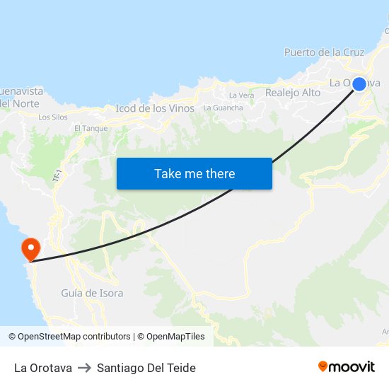La Orotava to Santiago Del Teide map