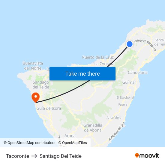 Tacoronte to Santiago Del Teide map