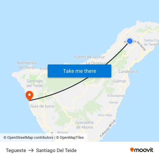 Tegueste to Santiago Del Teide map