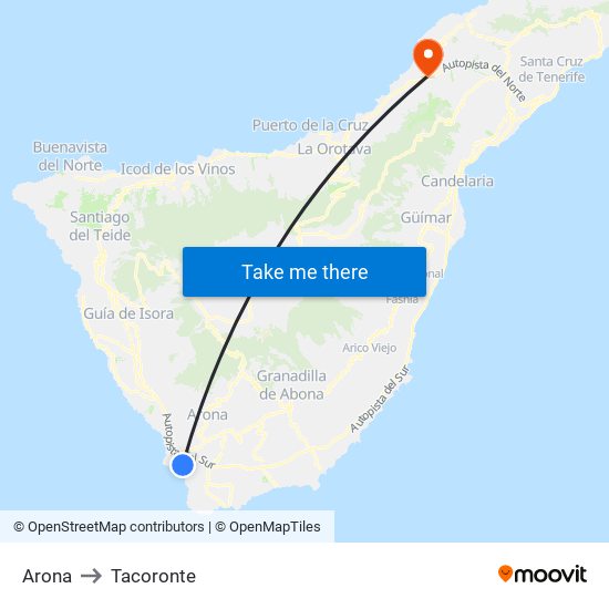 Arona to Tacoronte map