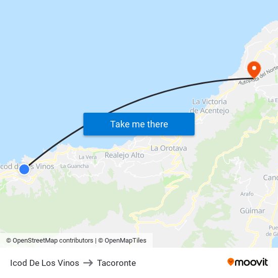Icod De Los Vinos to Tacoronte map