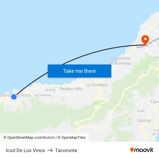 Icod De Los Vinos to Tacoronte map