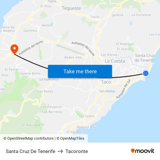 Santa Cruz De Tenerife to Tacoronte map