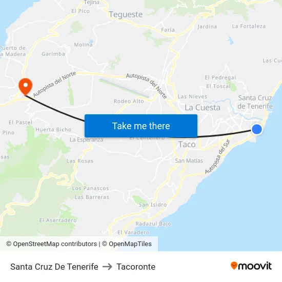 Santa Cruz De Tenerife to Tacoronte map