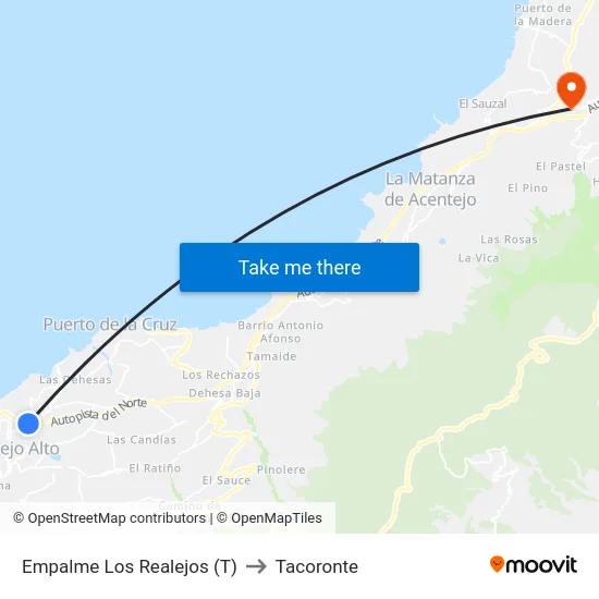 Empalme Los Realejos (T) to Tacoronte map