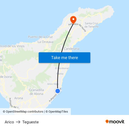 Arico to Tegueste map