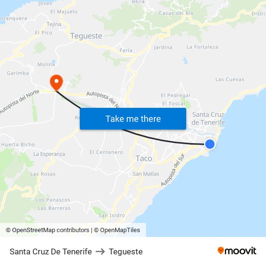 Santa Cruz De Tenerife to Tegueste map