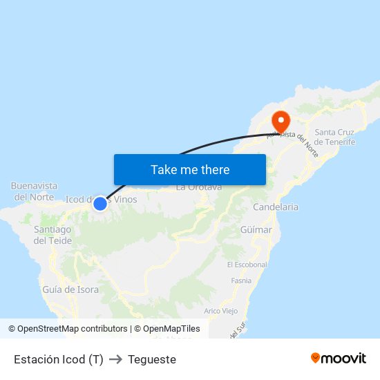 Estación Icod (T) to Tegueste map