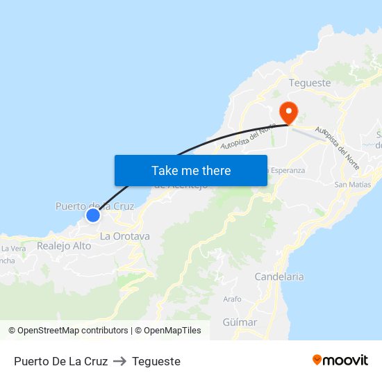 Puerto De La Cruz to Tegueste map