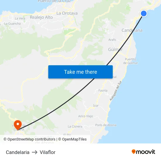 Candelaria to Vilaflor map