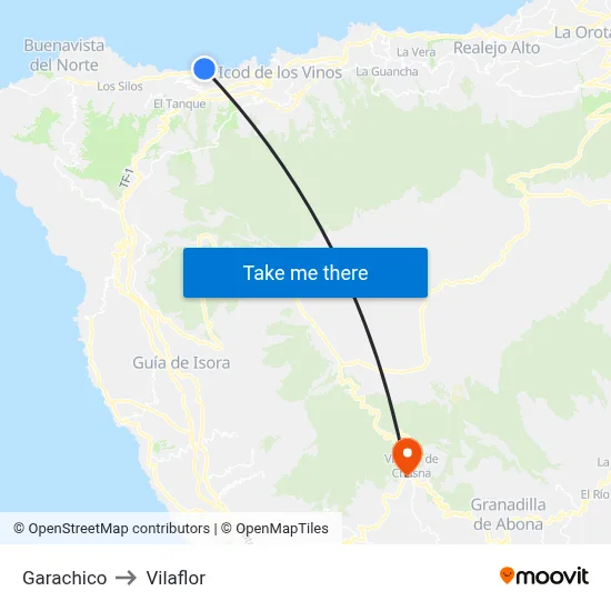 Garachico to Vilaflor map