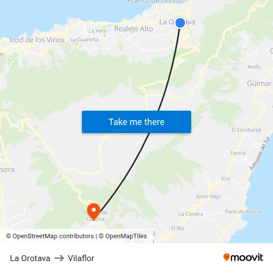 La Orotava to Vilaflor map