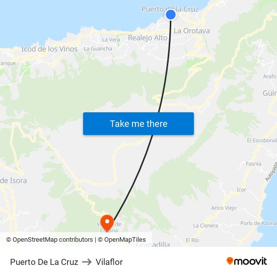 Puerto De La Cruz to Vilaflor map