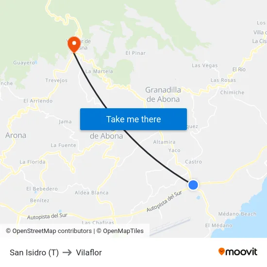 San Isidro (T) to Vilaflor map