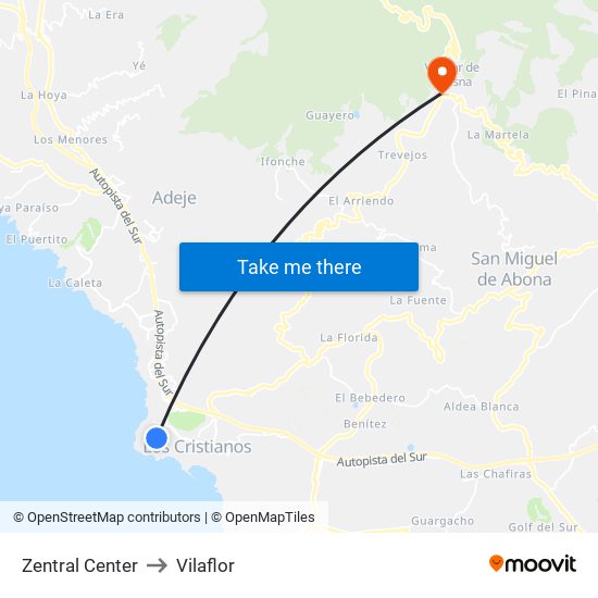 Zentral Center to Vilaflor map