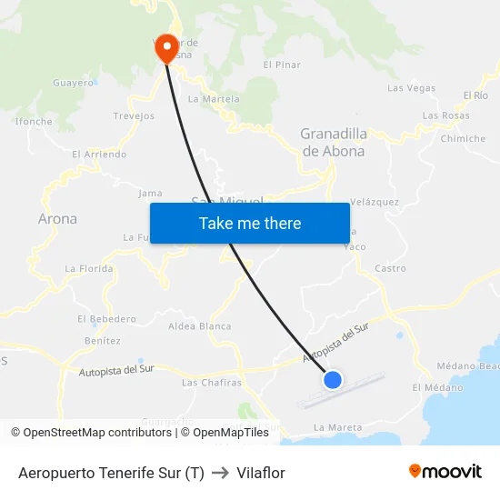 Aeropuerto Tenerife Sur (T) to Vilaflor map