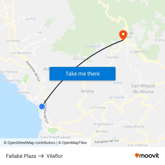 Fañabé Plaza to Vilaflor map