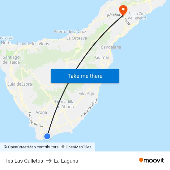 Ies Las Galletas to La Laguna map