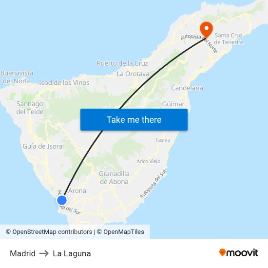 Madrid to La Laguna map