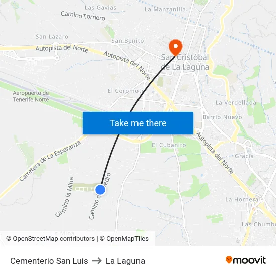 Cementerio San Luís to La Laguna map