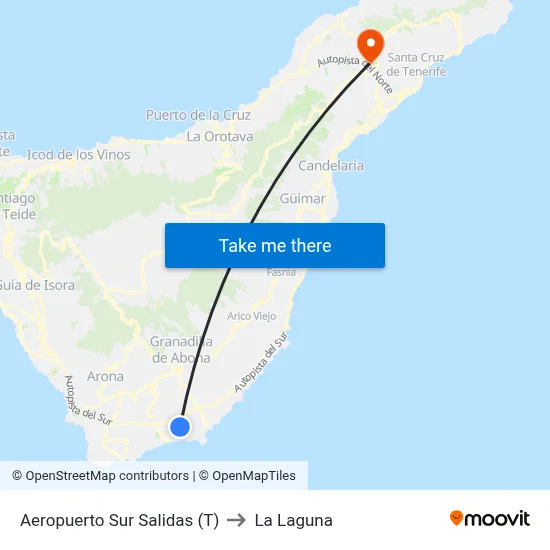 Aeropuerto Sur Salidas (T) to La Laguna map