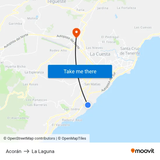 Acorán to La Laguna map