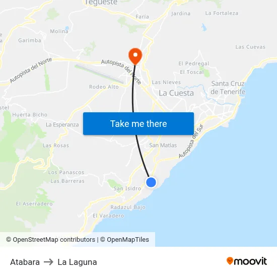 Atabara to La Laguna map