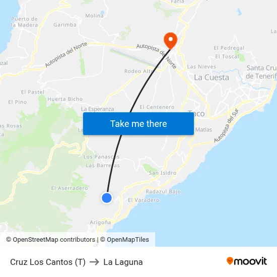 Cruz Los Cantos (T) to La Laguna map