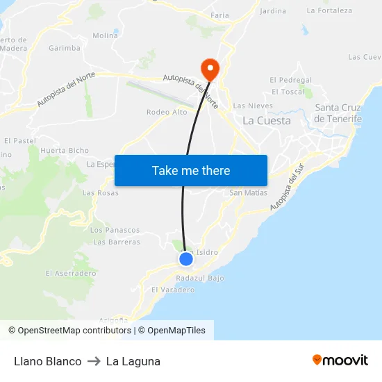Llano Blanco to La Laguna map