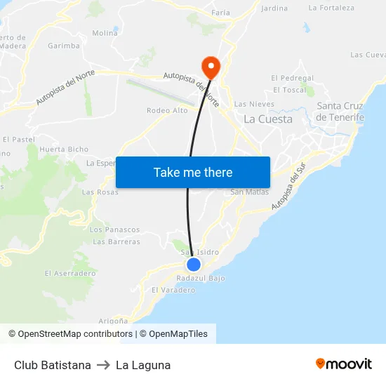 Club Batistana to La Laguna map