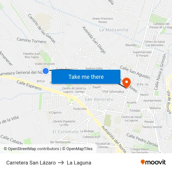 Carretera San Lázaro to La Laguna map
