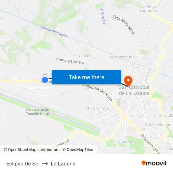 Eclipse De Sol to La Laguna map