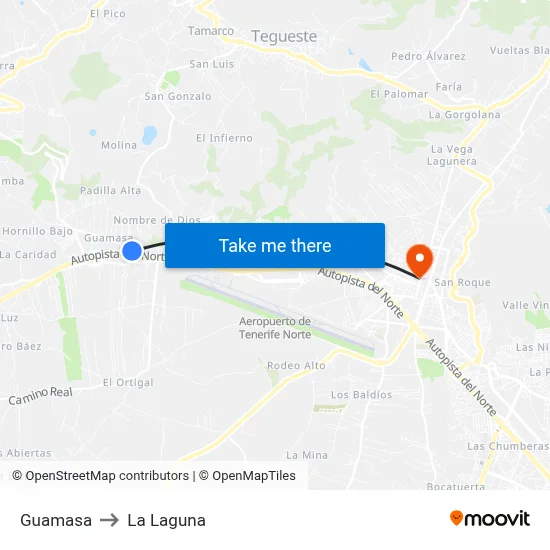 Guamasa to La Laguna map