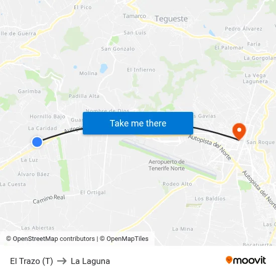 El Trazo (T) to La Laguna map