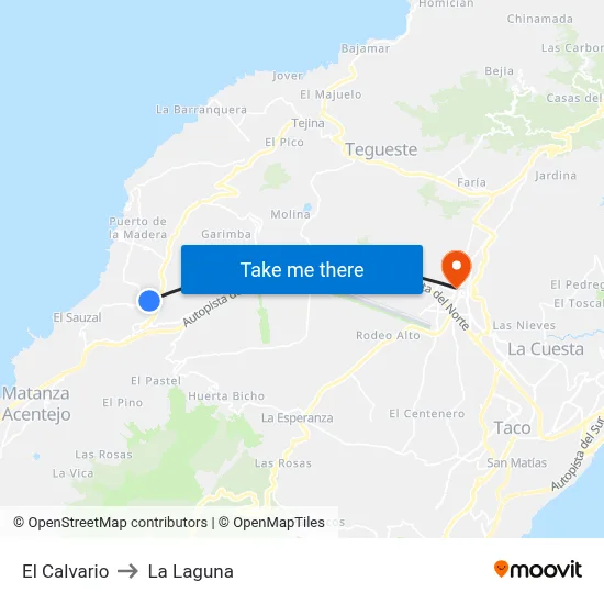 El Calvario to La Laguna map
