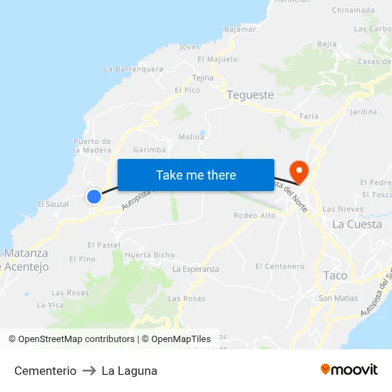 Cementerio to La Laguna map