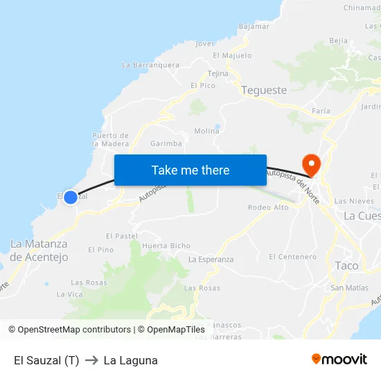 El Sauzal (T) to La Laguna map