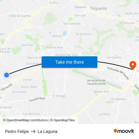 Pedro Felipe to La Laguna map