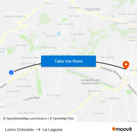 Lomo Colorado to La Laguna map