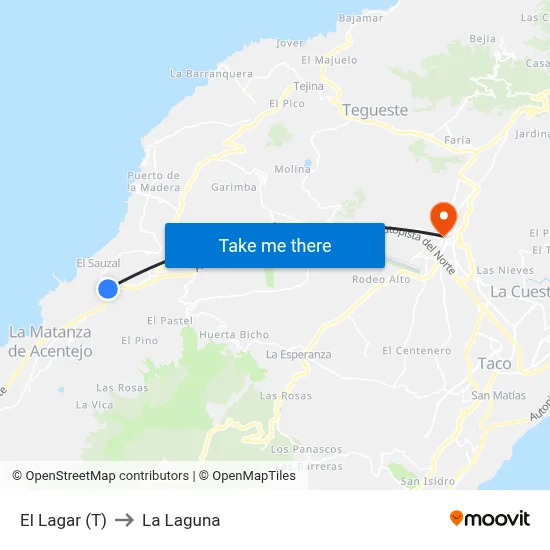 El Lagar (T) to La Laguna map