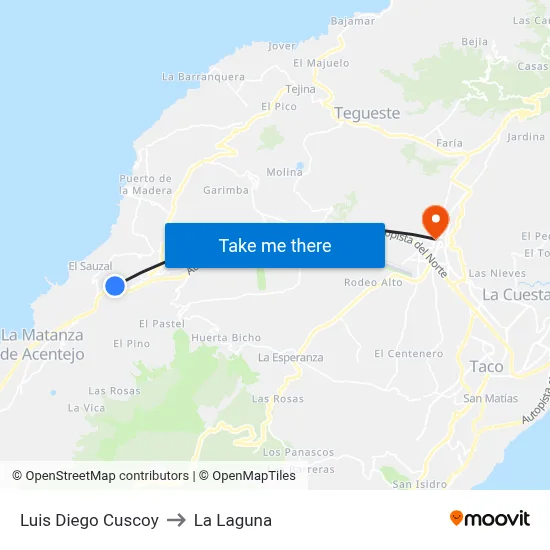 Luis Diego Cuscoy to La Laguna map
