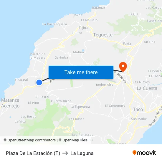 Plaza De La Estación (T) to La Laguna map