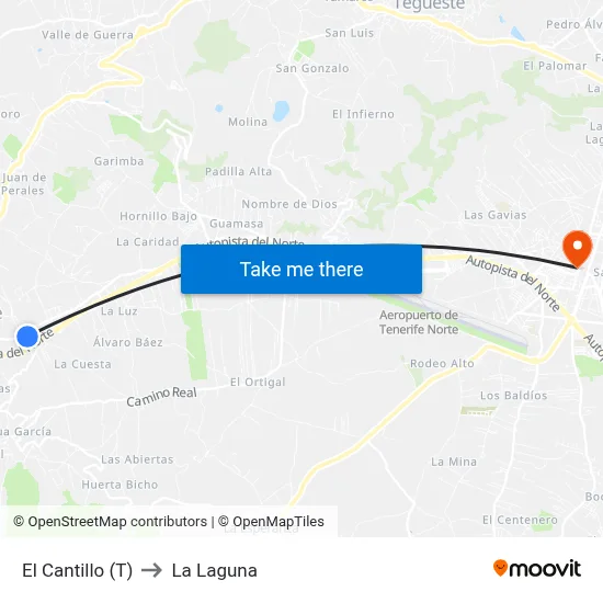 El Cantillo (T) to La Laguna map